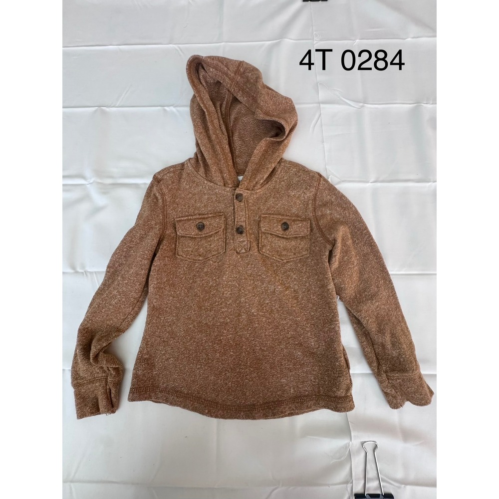 Kids Marled Brown Henley Hoodie Pullover 2-Pocket Knit Sweater Size 4T
